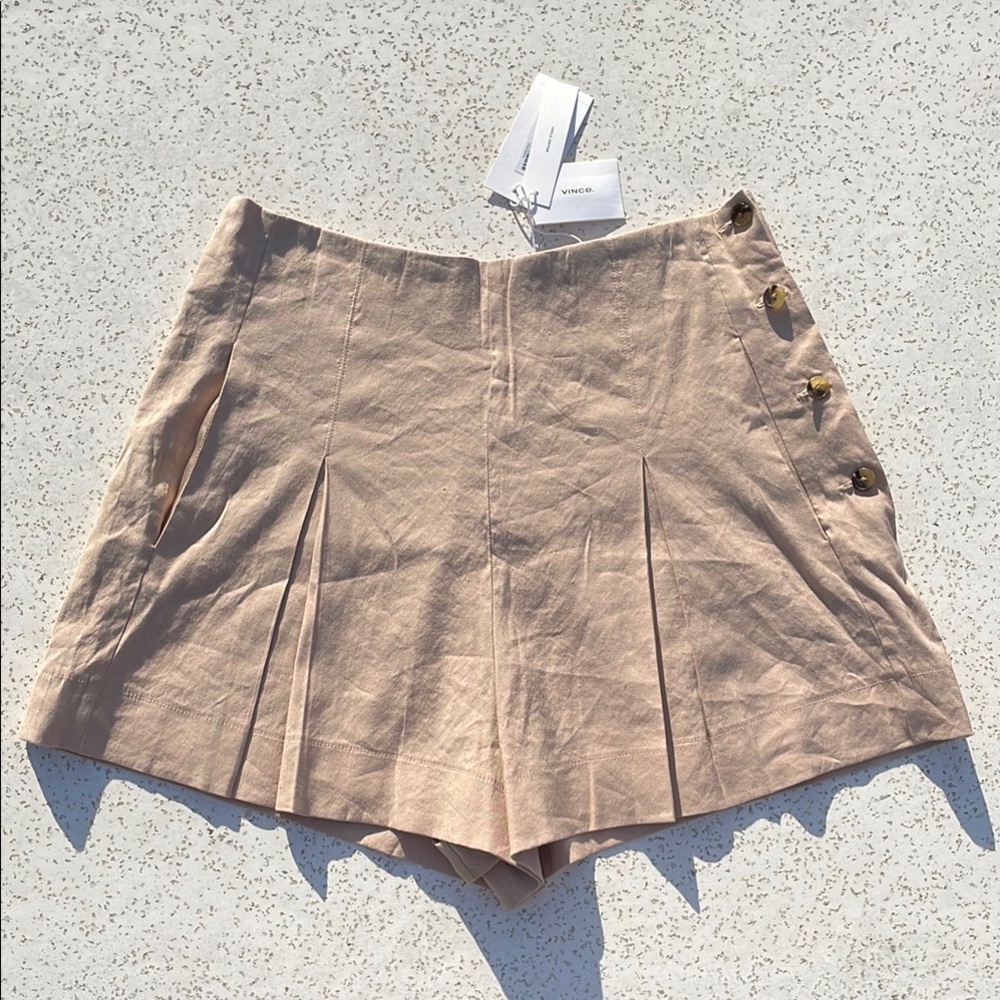 NWT Vince Beige Pleated Linen Blend Skort with Side Buttons